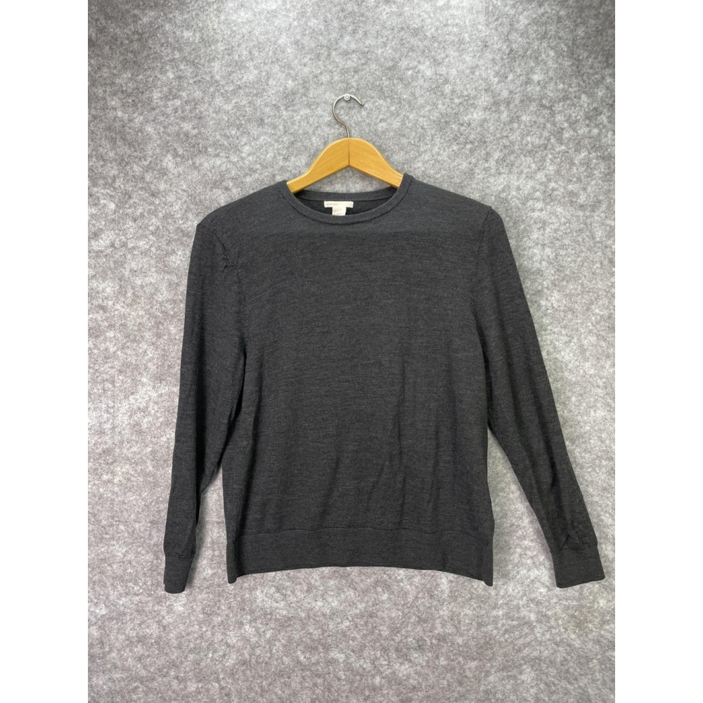 H&M Sweater Mens Large Gray Merino Wool Crewneck Pullover Lightweight Classic